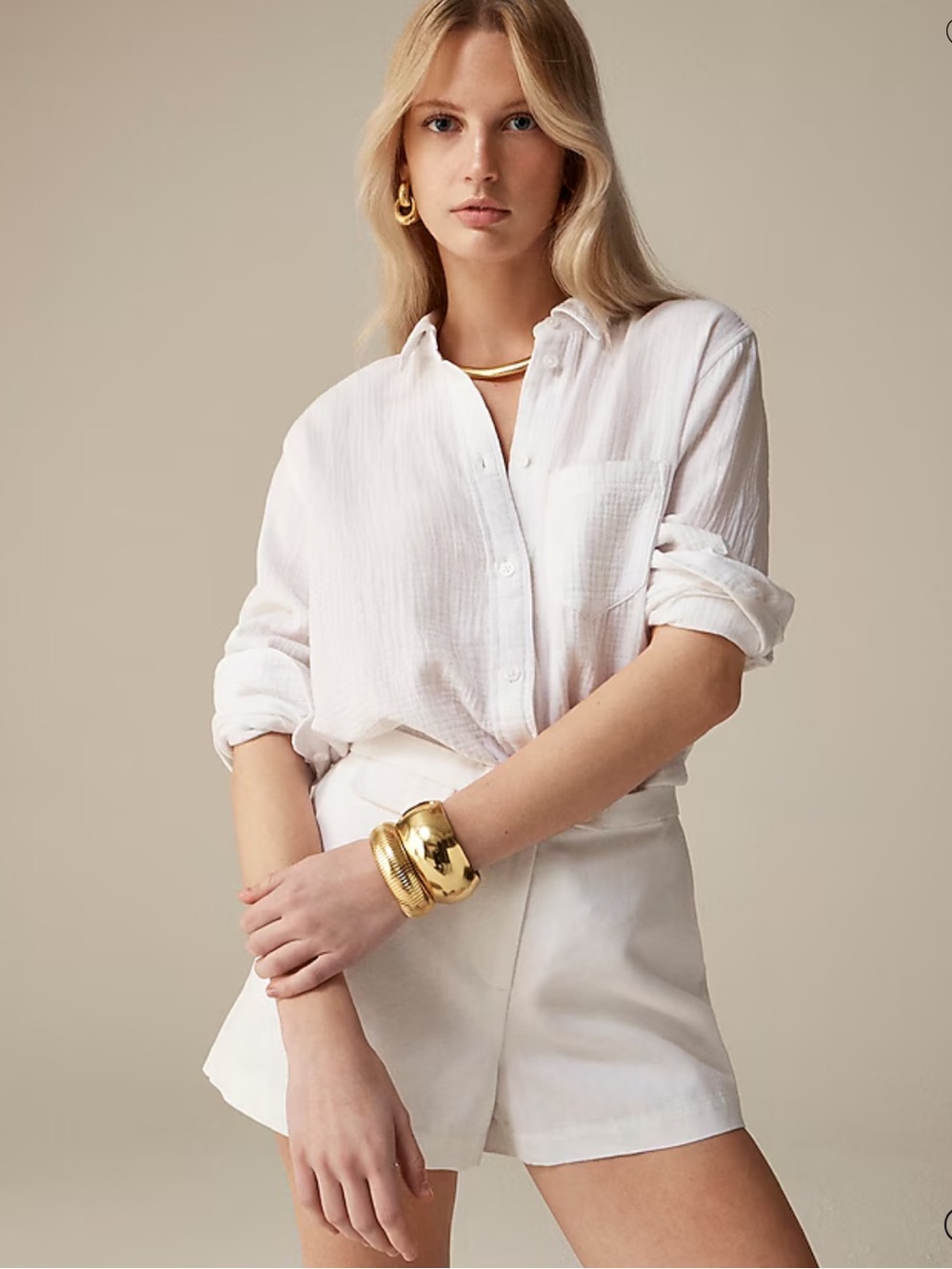 NWT J. Crew White Button-Down Cotton Gauze Shirt, sz. 24